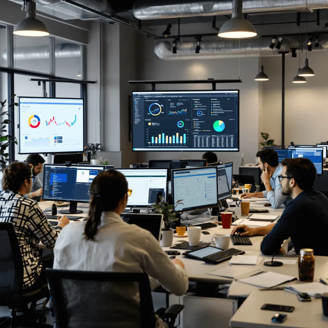 Equipo de soporte de empresa SaaS trabajando con sistema de tickets antes de la automatización con IA