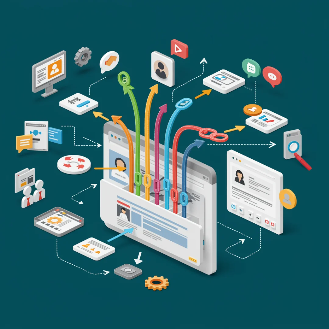 Red de conexiones representando estrategia de link building