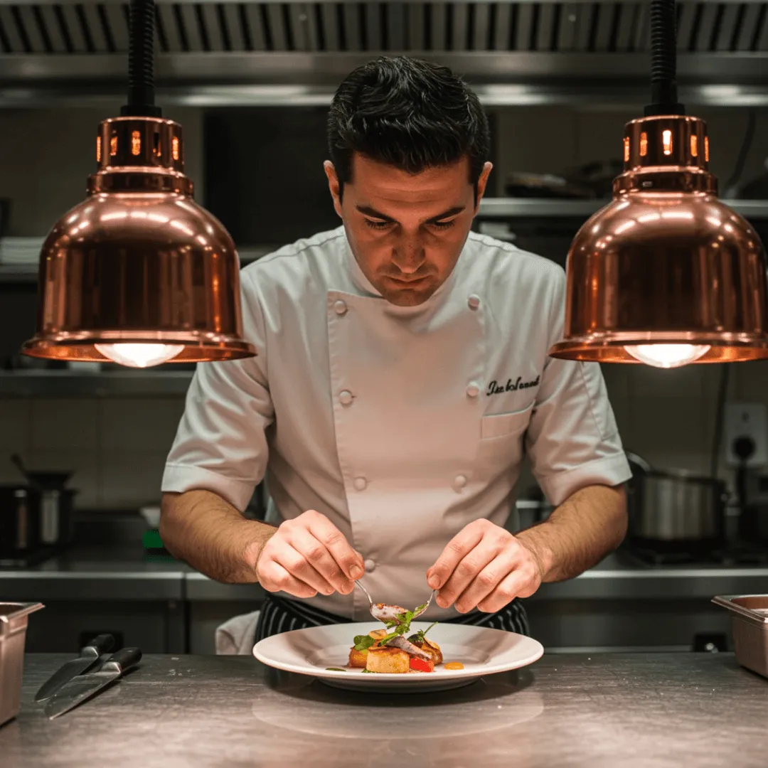 Chef preparando un plato en un restaurante en España